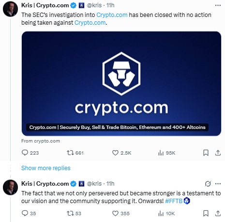 Crypto.com se recupera tras cierre de investigación de la SEC