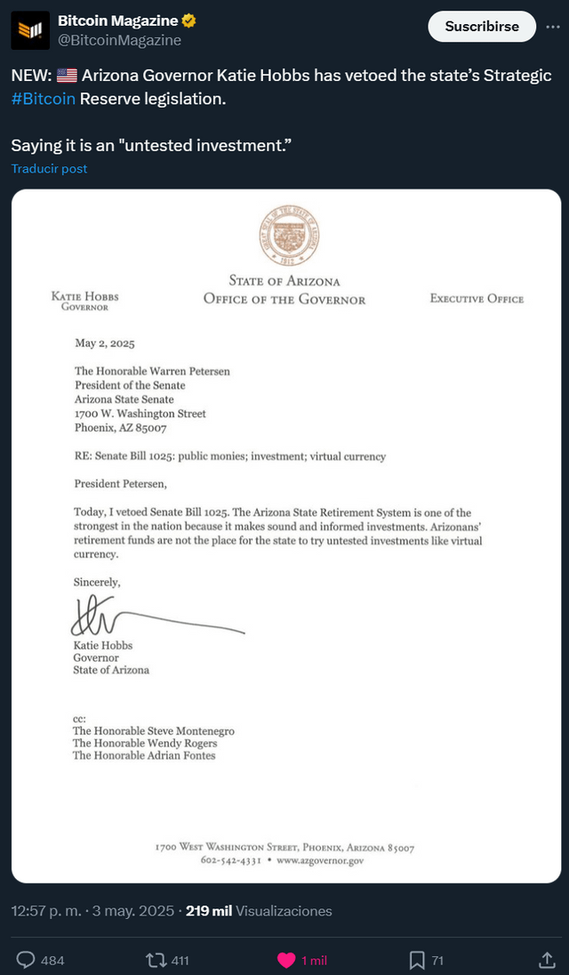 Arizona aprueba histórica Reserva Estratégica de Bitcoin