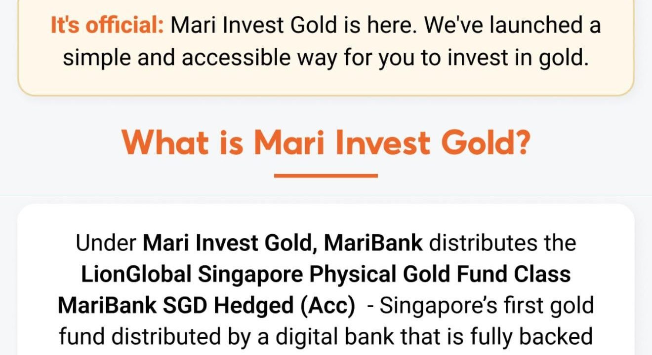 MariBank presenta su fondo de Oro físico por solo S$1 en Singapur