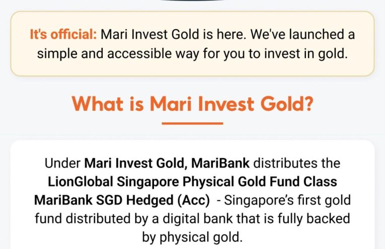 MariBank presenta su fondo de Oro físico por solo S$1 en Singapur